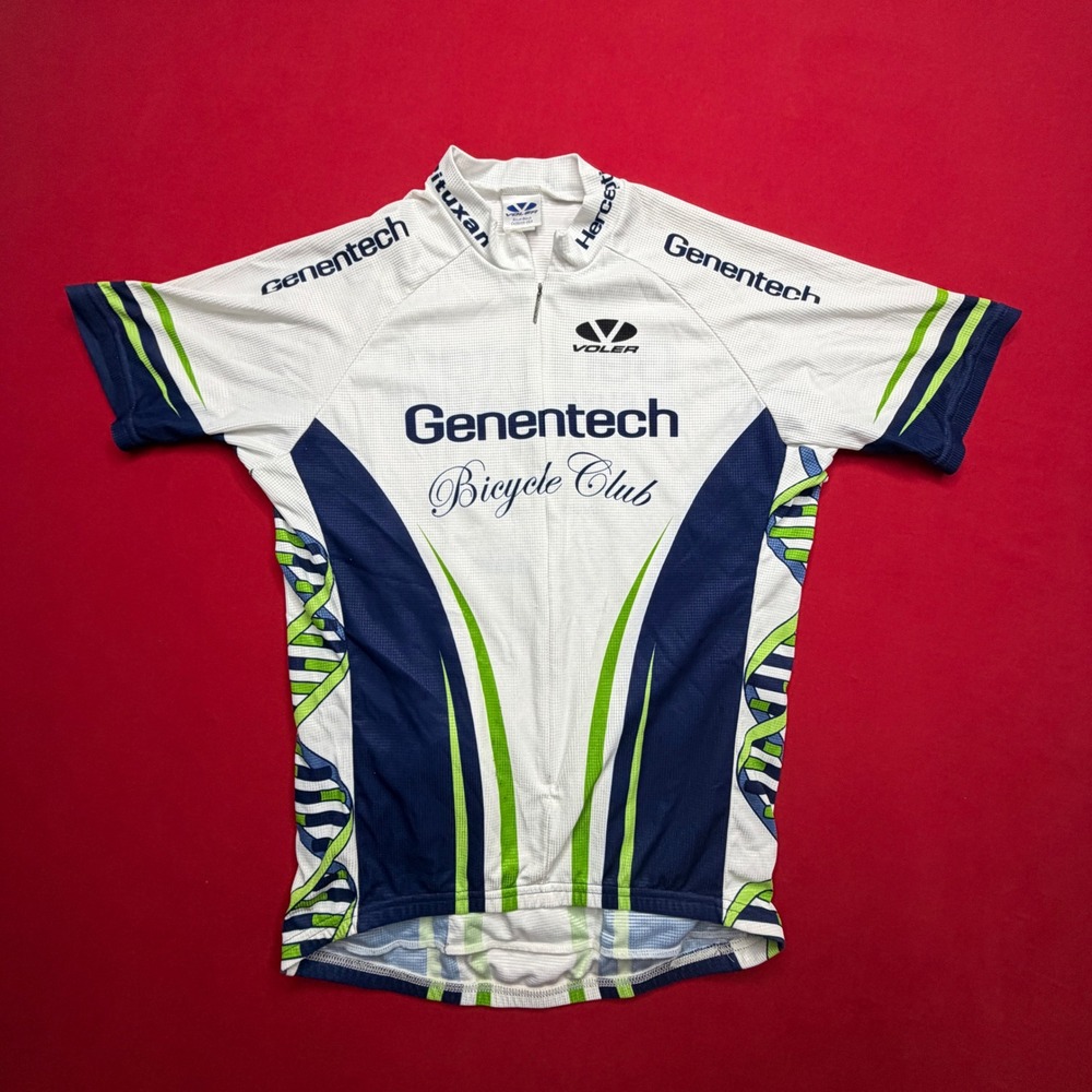Voler Genentech Bicycle Club Cycling Jersey Mens DNA‎ Helix White Blue Green USA